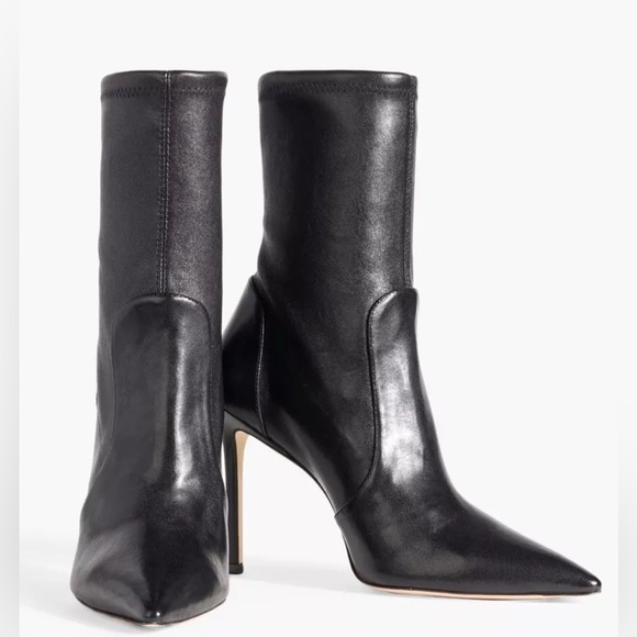 Stuart Weitzman Ankle Stretch Black Leather Pointed Toe 85mm Booties Shoes 10.5 - Picture 2 of 13